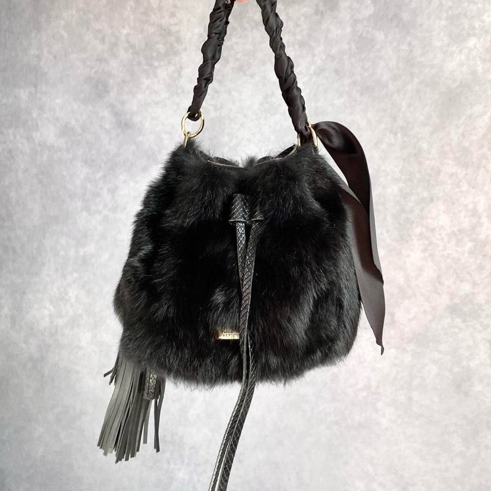 Frances Valentine Black Fur Bucket Bag